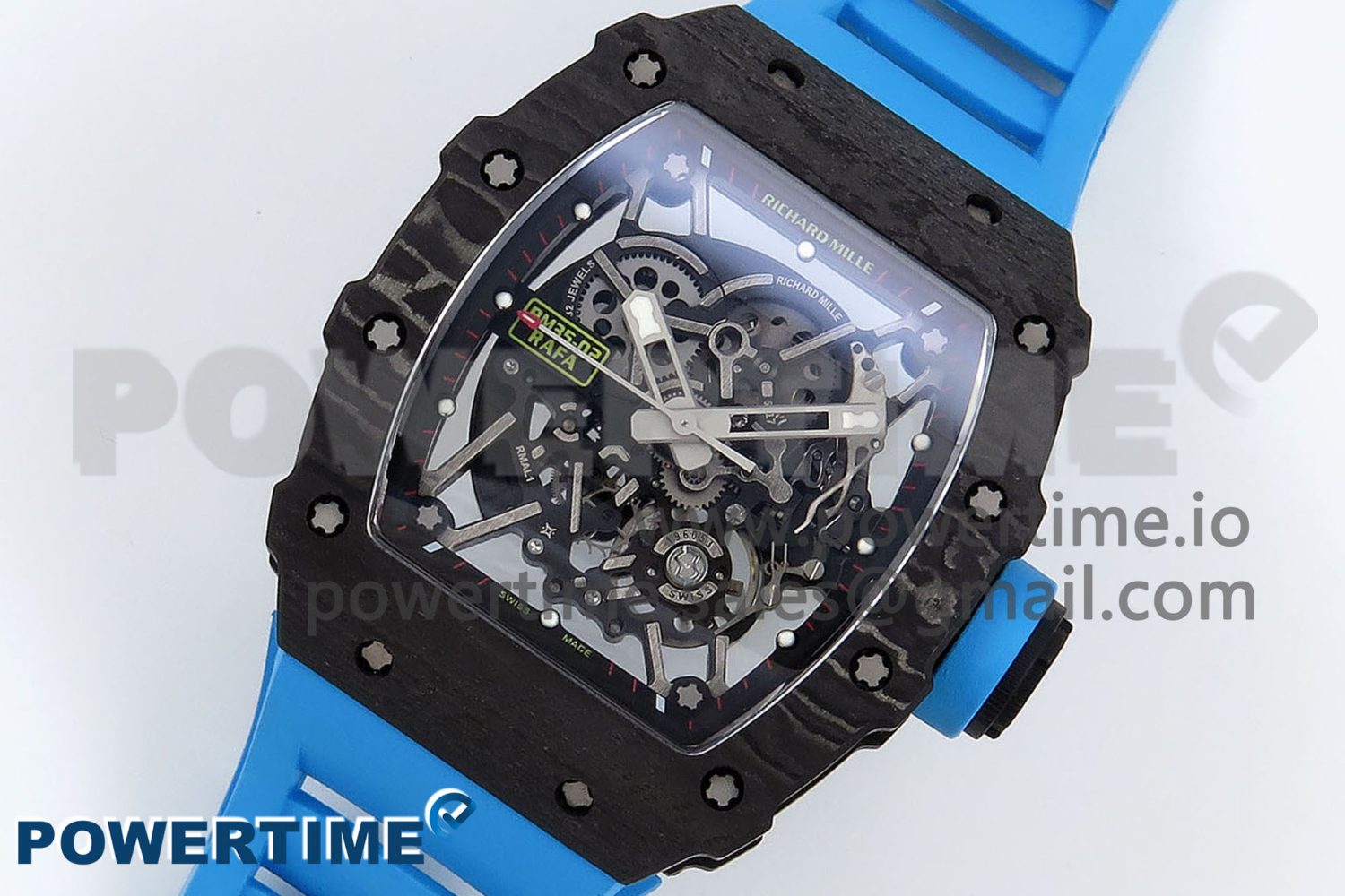 RM035 Black Carbon SONIC Best Edition Skeleton Dial on Blue Rubber Strap Clone RMUL2 - Image 2