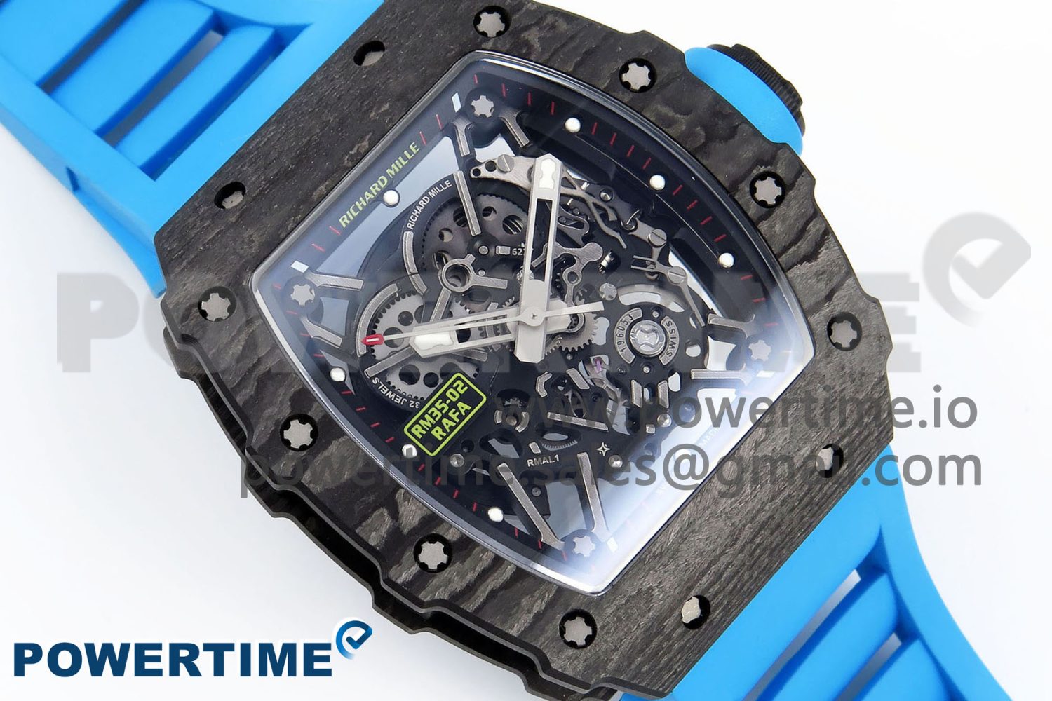 RM035 Black Carbon SONIC Best Edition Skeleton Dial on Blue Rubber Strap Clone RMUL2 - Image 3