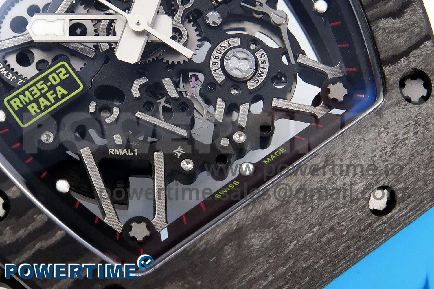RM035 Black Carbon SONIC Best Edition Skeleton Dial on Blue Rubber Strap Clone RMUL2 - Image 5