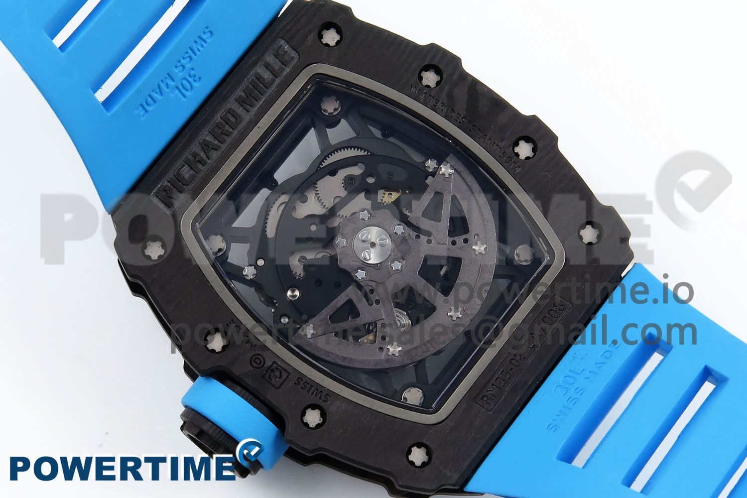 RM035 Black Carbon SONIC Best Edition Skeleton Dial on Blue Rubber Strap Clone RMUL2 - Image 8