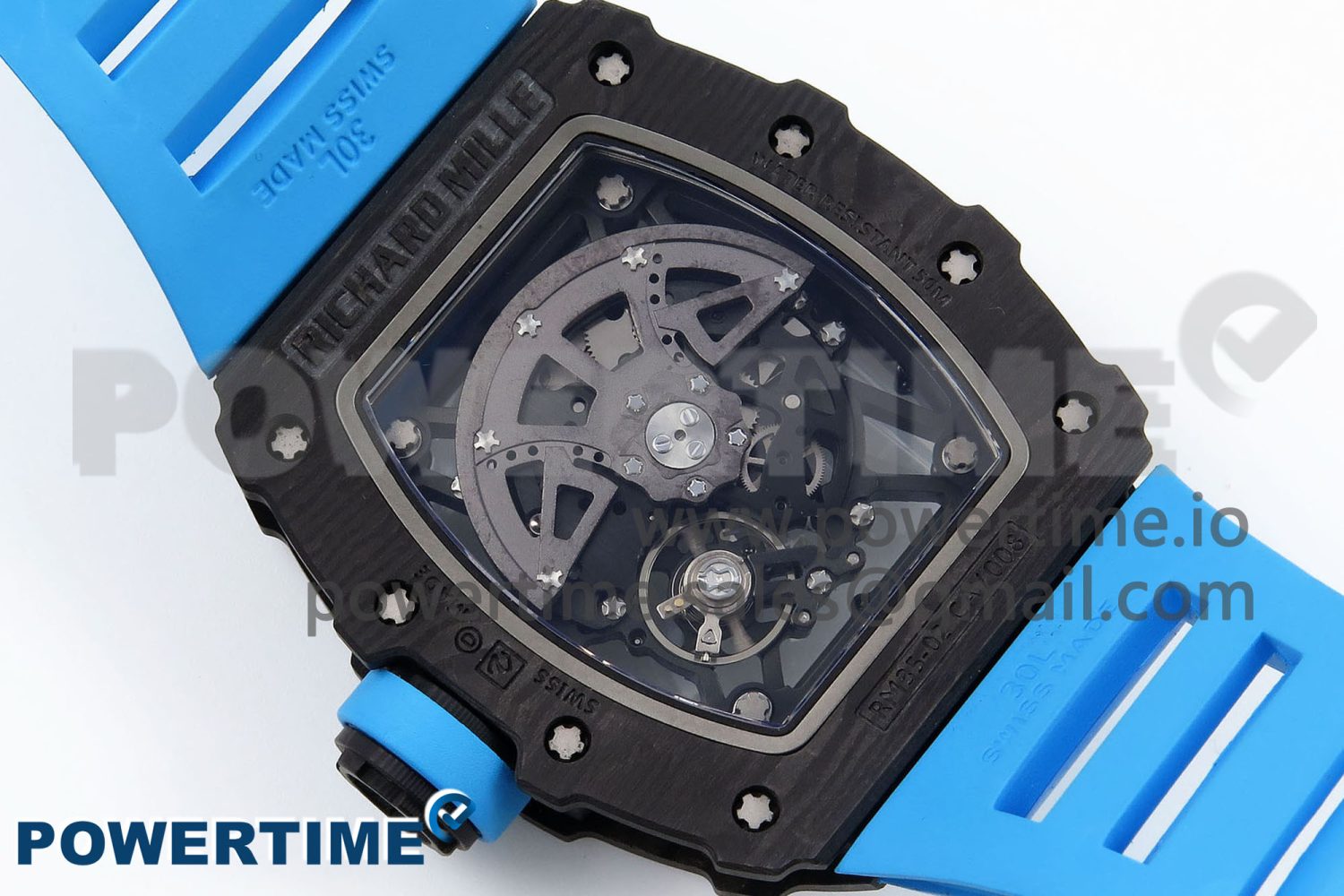 RM035 Black Carbon SONIC Best Edition Skeleton Dial on Blue Rubber Strap Clone RMUL2 - Image 9