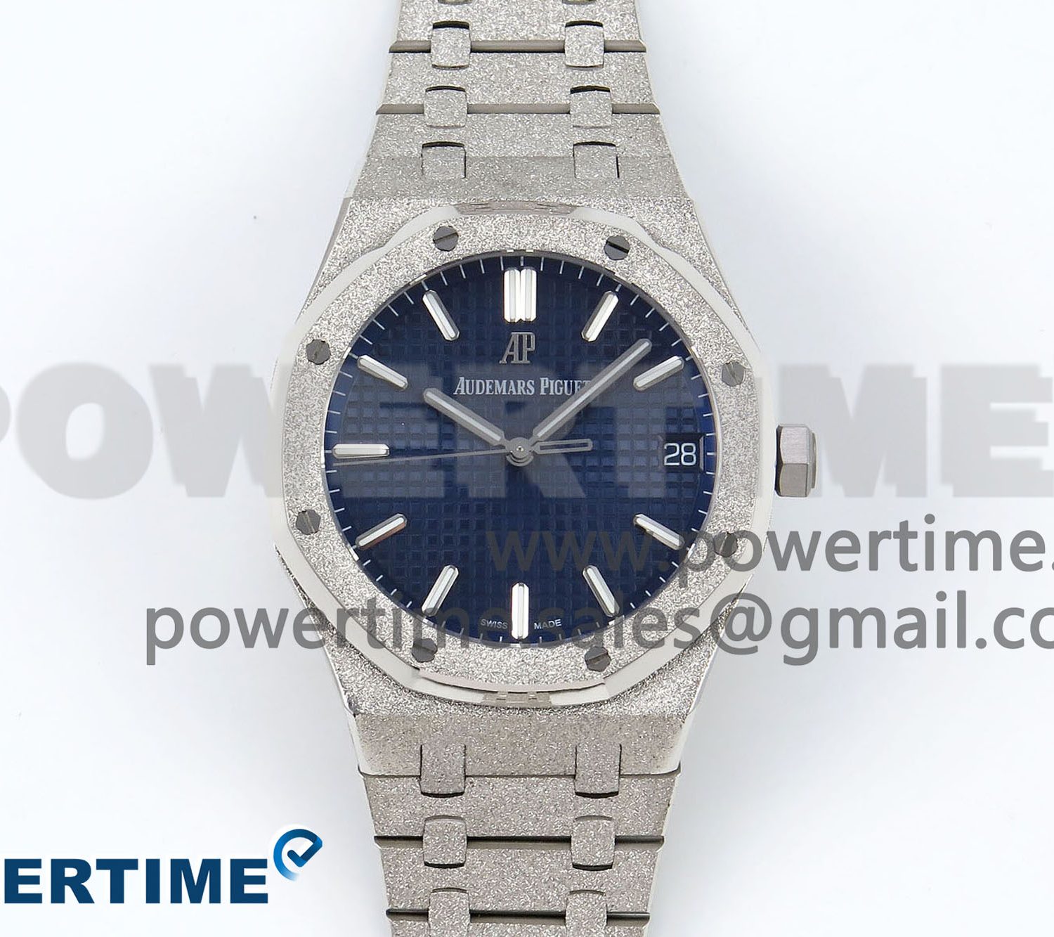 Royal Oak 41mm 15500 Frosted SS IPF 1:1 Best Edition Blue Textured Dial on SS Bracelet SA4302 Super Clone