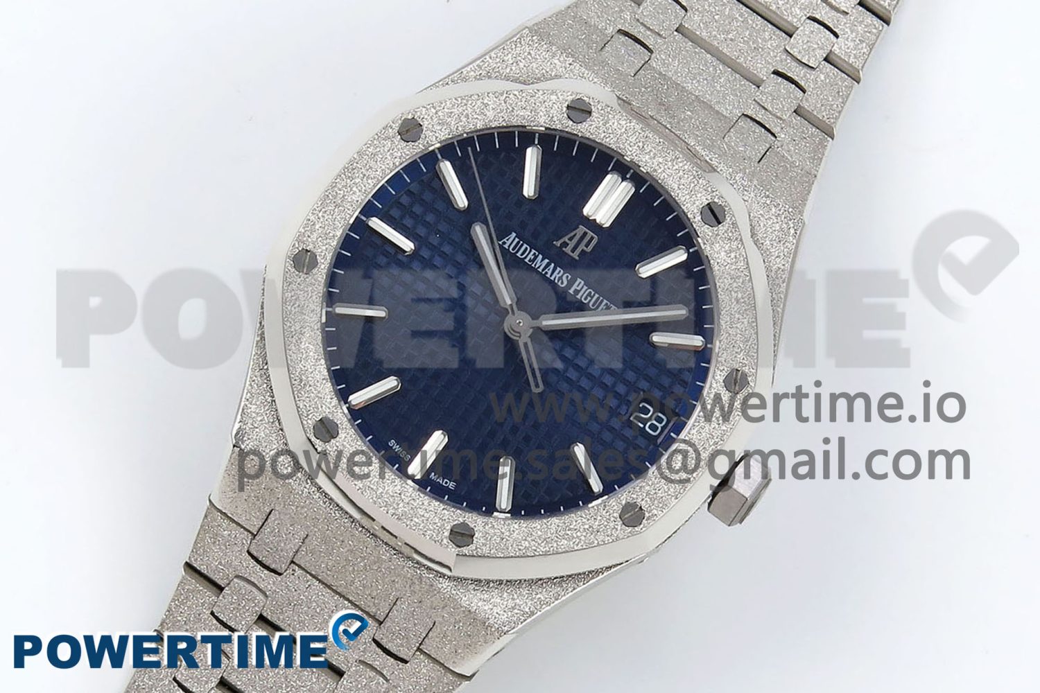 Royal Oak 41mm 15500 Frosted SS IPF 1:1 Best Edition Blue Textured Dial on SS Bracelet SA4302 Super Clone - Image 2