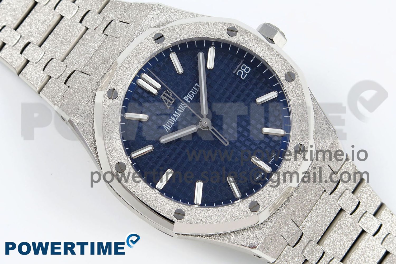 Royal Oak 41mm 15500 Frosted SS IPF 1:1 Best Edition Blue Textured Dial on SS Bracelet SA4302 Super Clone - Image 3