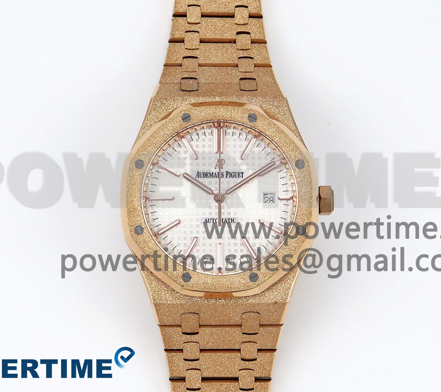 Royal Oak 41mm 15400 Frosted RG IPF 1:1 Best Edition White Textured Dial on RG Bracelet SA3120 Super Clone