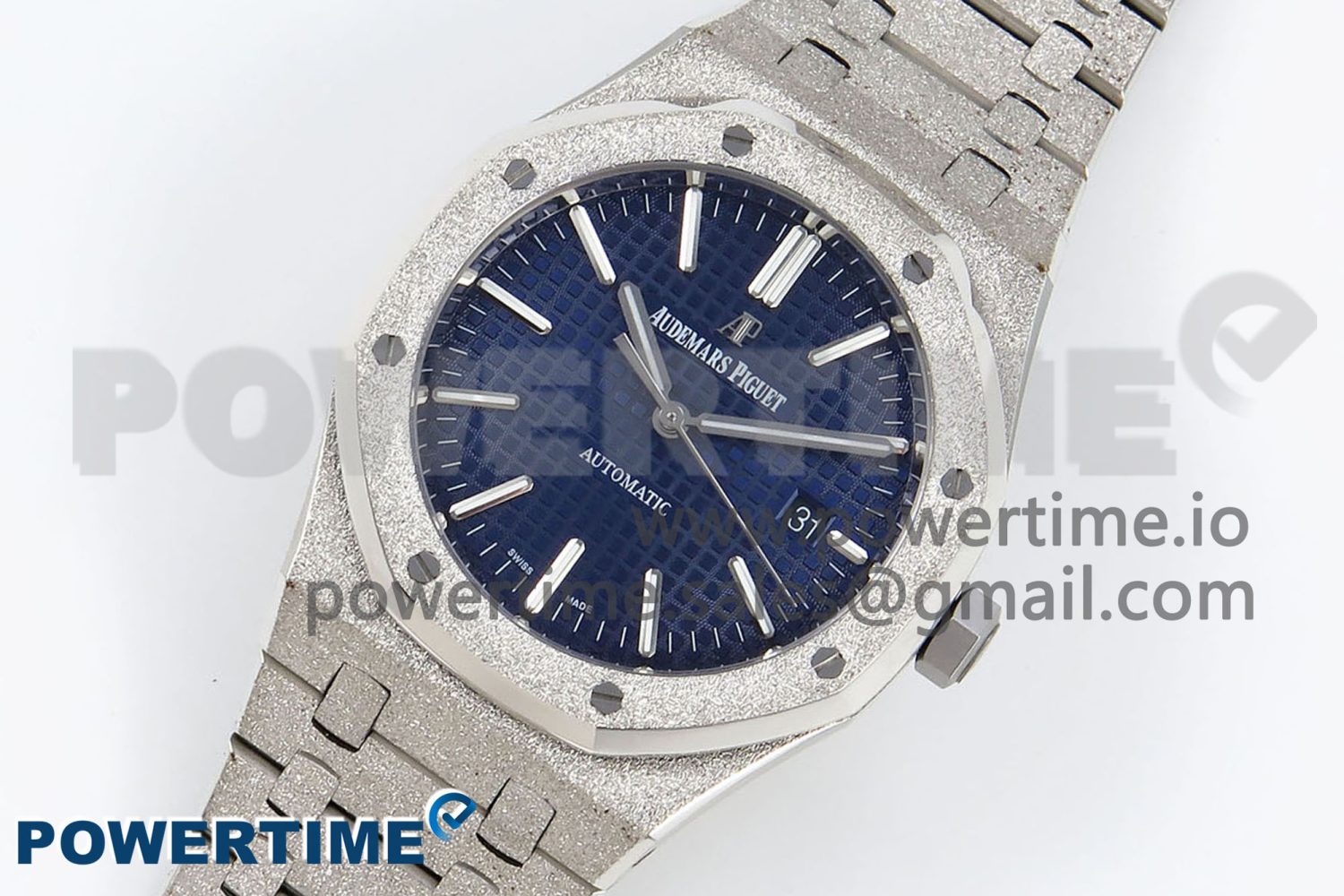 Royal Oak 41mm 15400 Frosted SS IPF 1:1 Best Edition Blue Textured Dial on SS Bracelet SA3120 Super Clone - Image 2