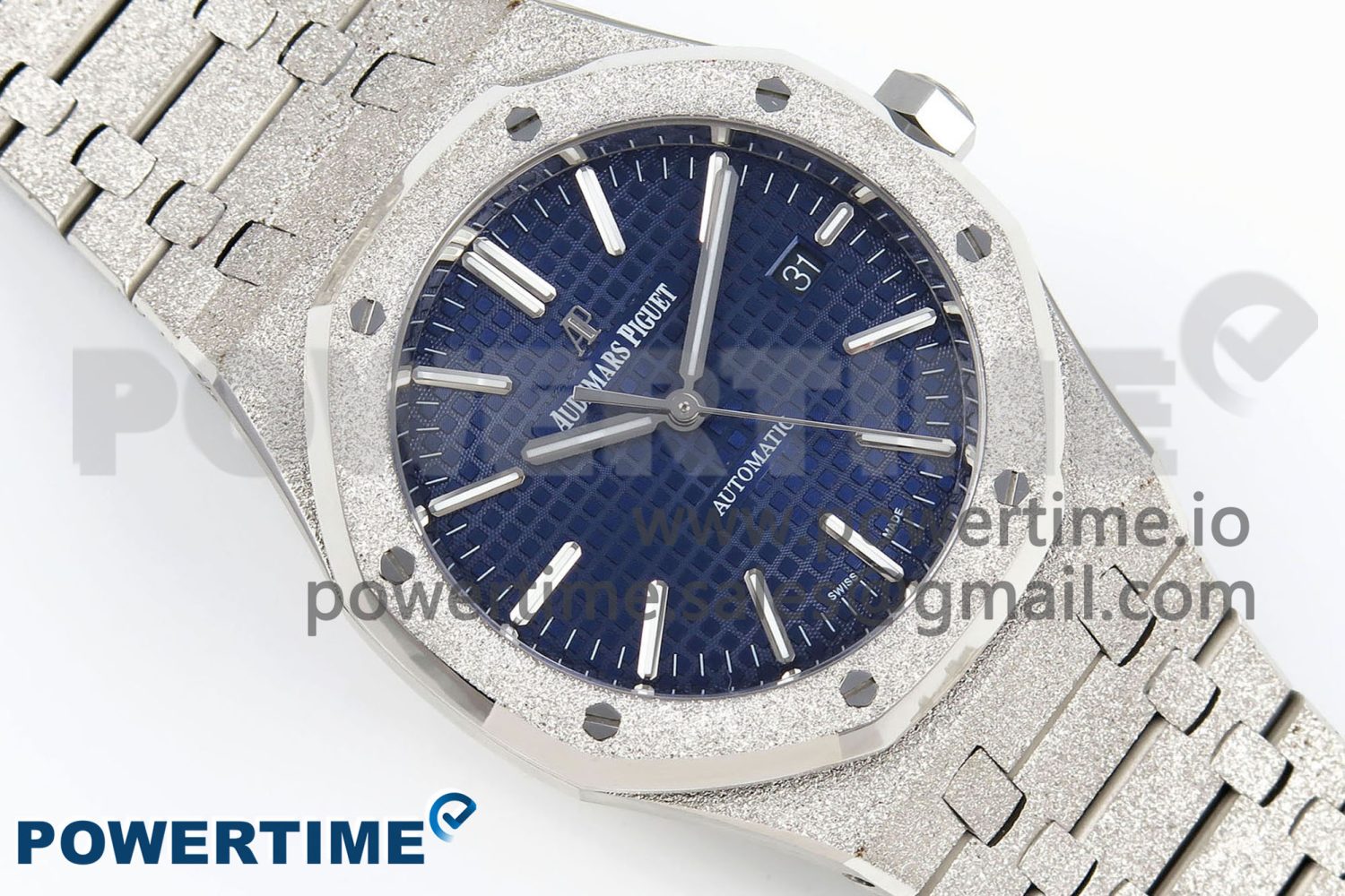 Royal Oak 41mm 15400 Frosted SS IPF 1:1 Best Edition Blue Textured Dial on SS Bracelet SA3120 Super Clone - Image 3