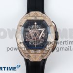 Spirit of Big Bang Sang Bleu RG Full Diamonds BLSF Edition Skeleton Dial on Black Rubber Strap A7750