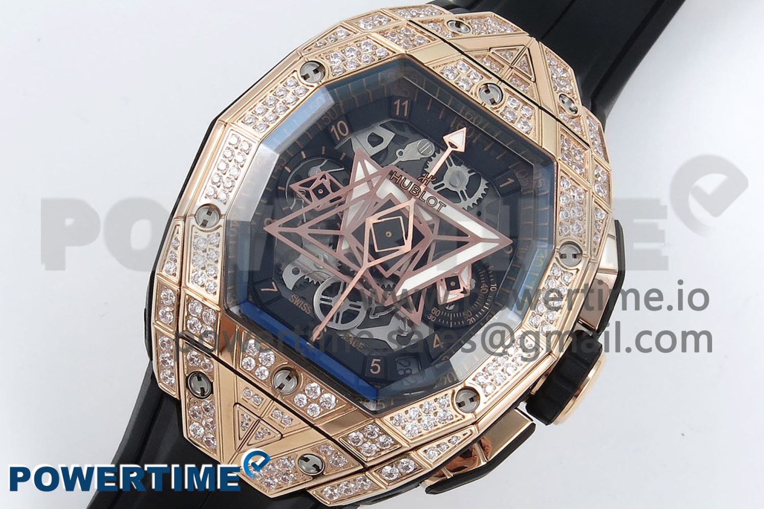Spirit of Big Bang Sang Bleu RG Full Diamonds BLSF Edition Skeleton Dial on Black Rubber Strap A7750 - Image 2