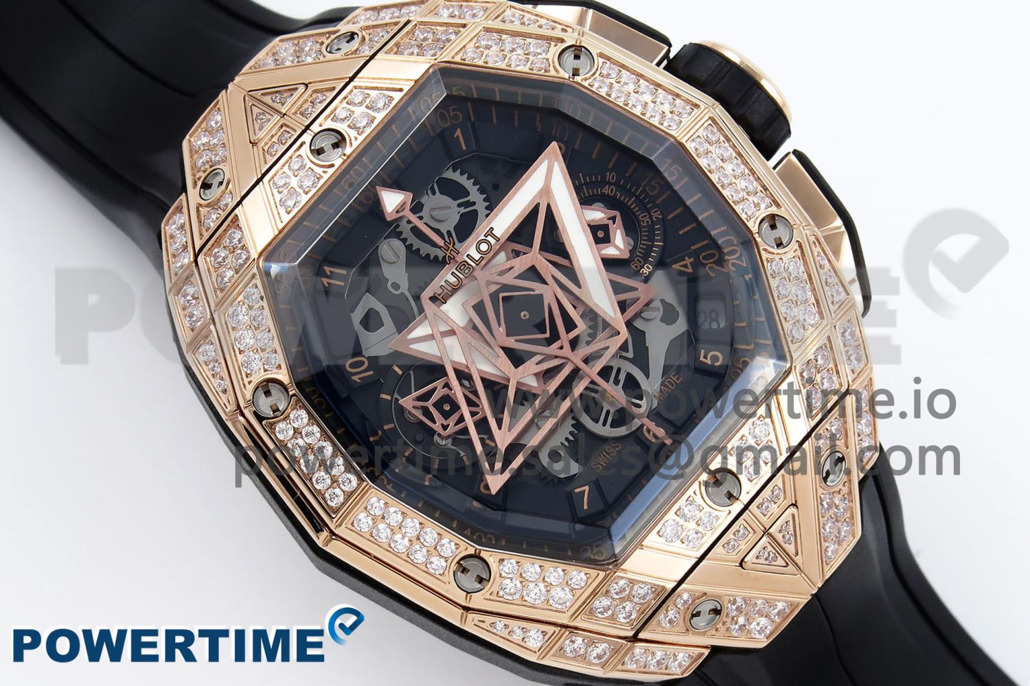 Spirit of Big Bang Sang Bleu RG Full Diamonds BLSF Edition Skeleton Dial on Black Rubber Strap A7750 - Image 3