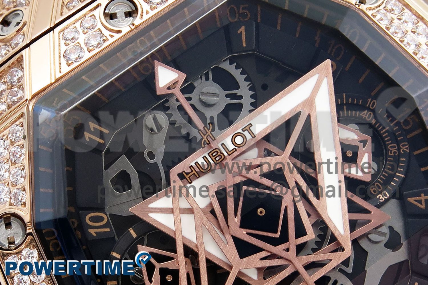 Spirit of Big Bang Sang Bleu RG Full Diamonds BLSF Edition Skeleton Dial on Black Rubber Strap A7750 - Image 4