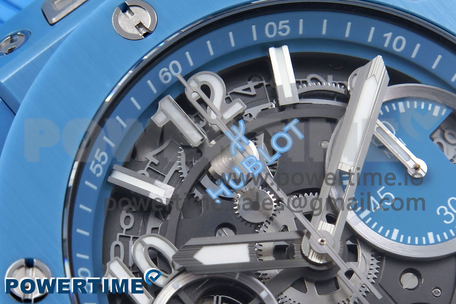 Big Bang Unico Sky Blue Ceramic BBF 1:1 Best Edition Skeleton Dial on Blue/White Rubber Strap A1280 - Image 4