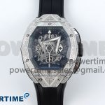 Spirit of Big Bang Sang Bleu SS Full Diamonds BLSF Edition Skeleton Dial on Black Rubber Strap A7750