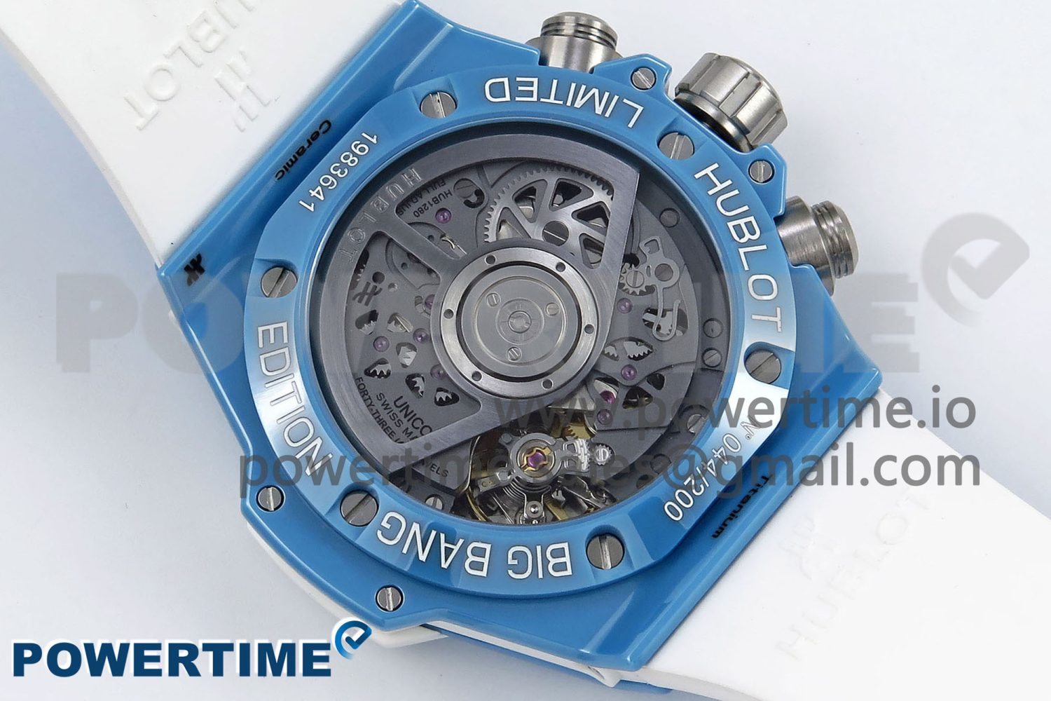 Big Bang Unico Sky Blue Ceramic BBF 1:1 Best Edition Skeleton Dial on Blue/White Rubber Strap A1280 - Image 8