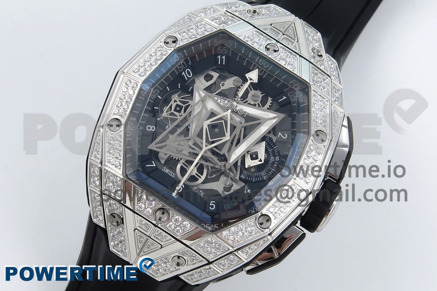 Spirit of Big Bang Sang Bleu SS Full Diamonds BLSF Edition Skeleton Dial on Black Rubber Strap A7750 - Image 2