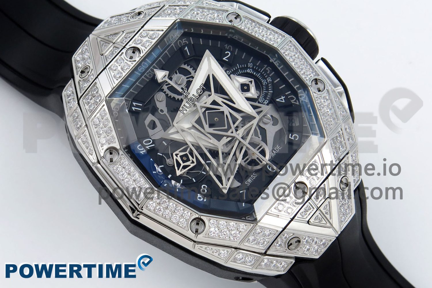 Spirit of Big Bang Sang Bleu SS Full Diamonds BLSF Edition Skeleton Dial on Black Rubber Strap A7750 - Image 3