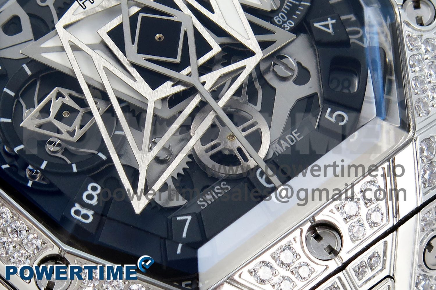 Spirit of Big Bang Sang Bleu SS Full Diamonds BLSF Edition Skeleton Dial on Black Rubber Strap A7750 - Image 5