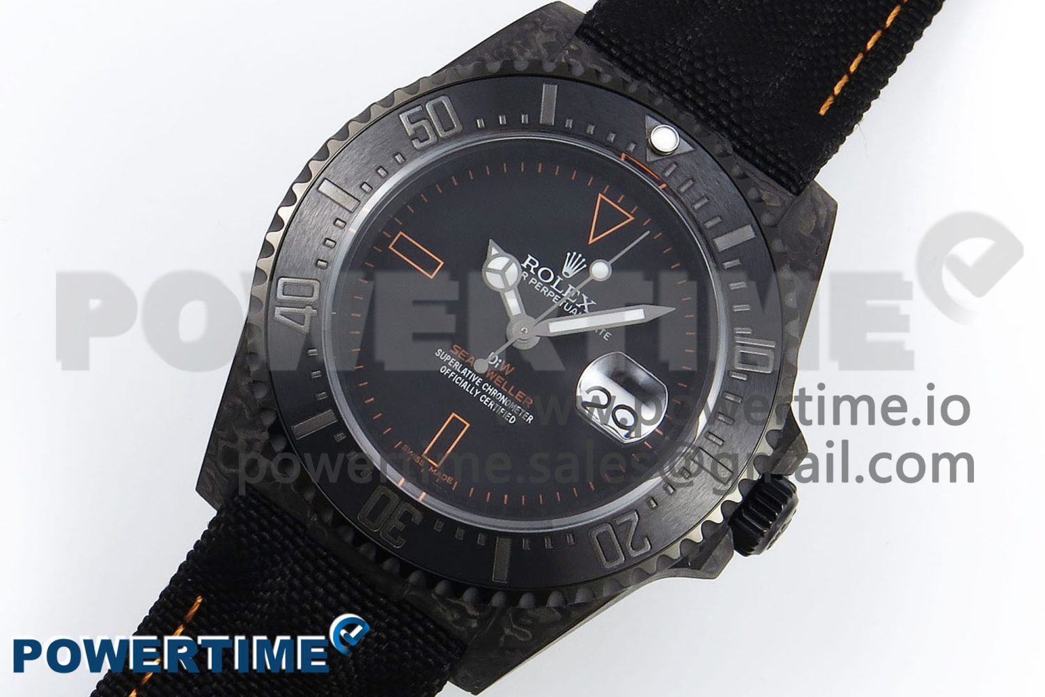 Sea Dweller 43mm Carbon DIWF Best Edition Black Dial Orange Markers on Black Nylon Strap A2824 - Image 2