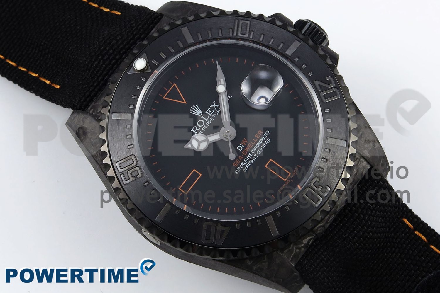 Sea Dweller 43mm Carbon DIWF Best Edition Black Dial Orange Markers on Black Nylon Strap A2824 - Image 3