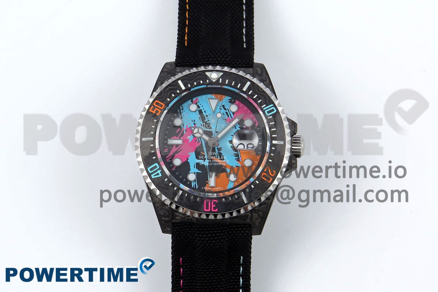Sea Dweller 43mm Carbon DIWF Best Edition Graffiti Dial on Black Nylon Strap A2824 - Image 1