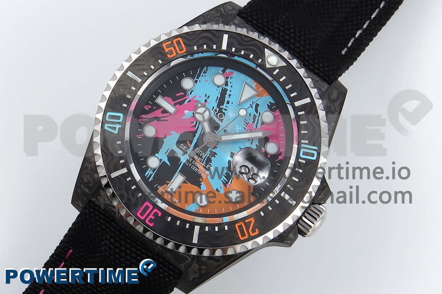 Sea Dweller 43mm Carbon DIWF Best Edition Graffiti Dial on Black Nylon Strap A2824 - Image 2