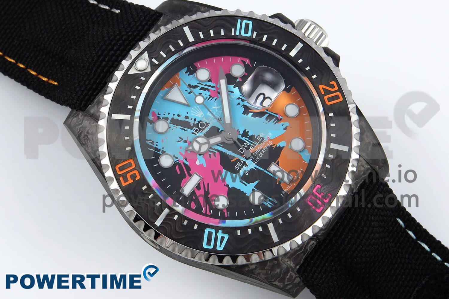 Sea Dweller 43mm Carbon DIWF Best Edition Graffiti Dial on Black Nylon Strap A2824 - Image 3