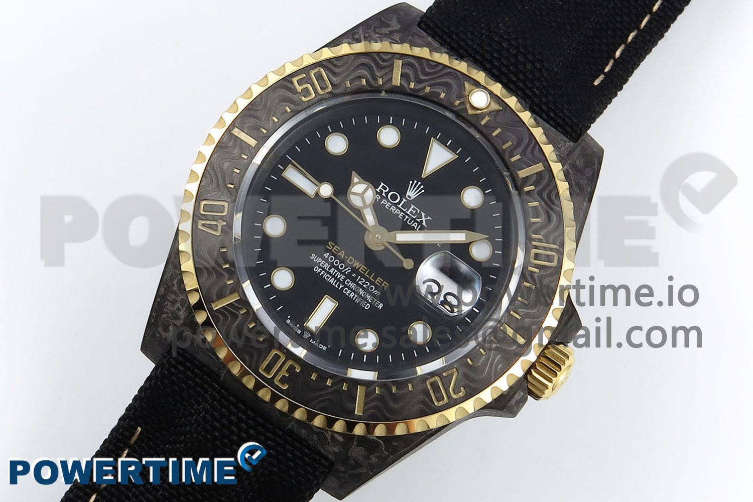 Sea Dweller 43mm Carbon DIWF Best Edition Black Dial YG Bezel on Black Nylon Strap A2824 - Image 2