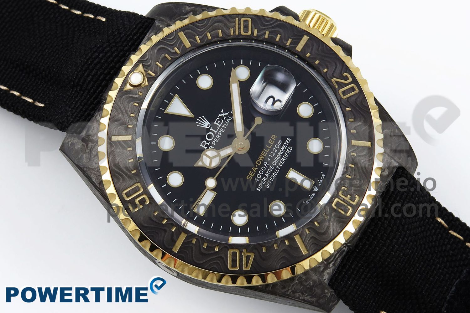 Sea Dweller 43mm Carbon DIWF Best Edition Black Dial YG Bezel on Black Nylon Strap A2824 - Image 3