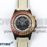 Daytona DIW Carbon Case DIWF Edition Black/White Dial Orange Diamonds Bezel on White Nylon Strap A7750