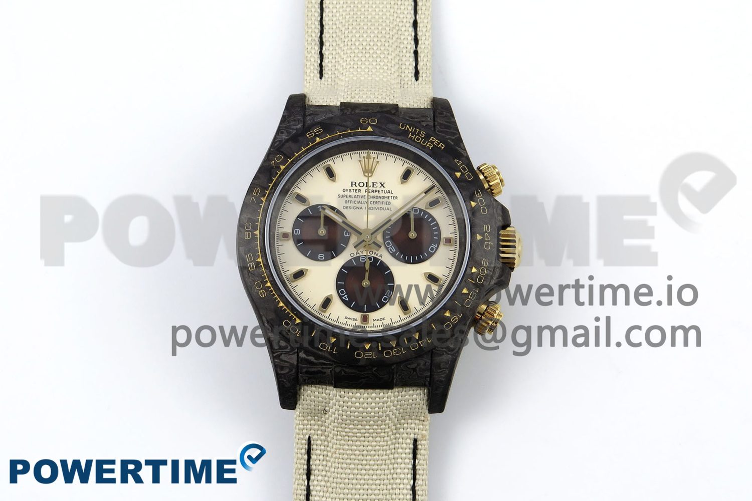 Daytona DIW Carbon Case DIWF Edition Cream/Brown Dial on White Nylon Strap A7750 - Image 1
