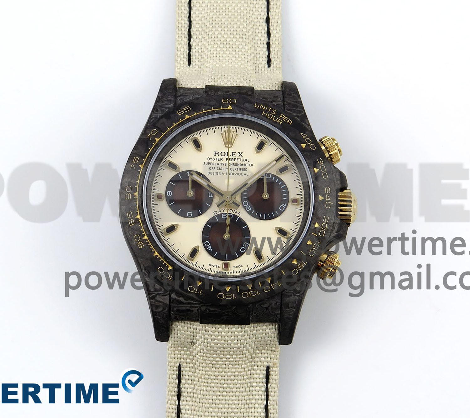 Daytona DIW Carbon Case DIWF Edition Cream/Brown Dial on White Nylon Strap A7750