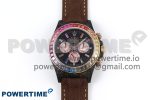 Daytona DIW Carbon Case DIWF Edition Black Dial Rainbow Diamonds Bezel on Brown Nylon Strap A7750