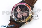 Daytona DIW Carbon Case DIWF Edition Black Dial Rainbow Diamonds Bezel on Brown Nylon Strap A7750 - Image 2