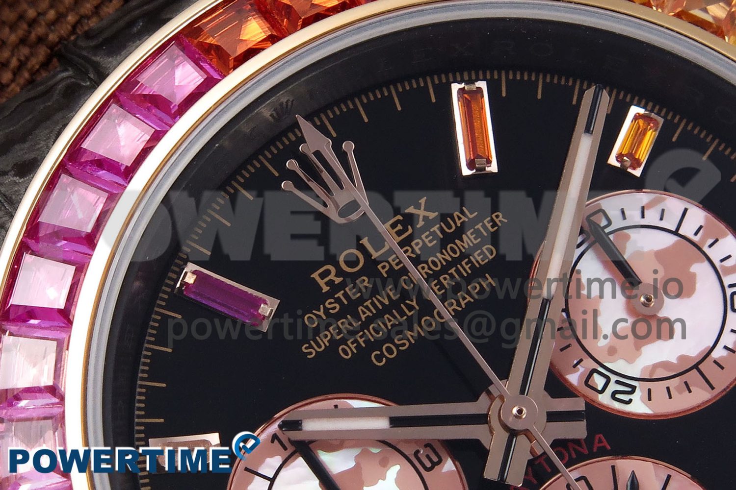 Daytona DIW Carbon Case DIWF Edition Black Dial Rainbow Diamonds Bezel on Brown Nylon Strap A7750 - Image 4