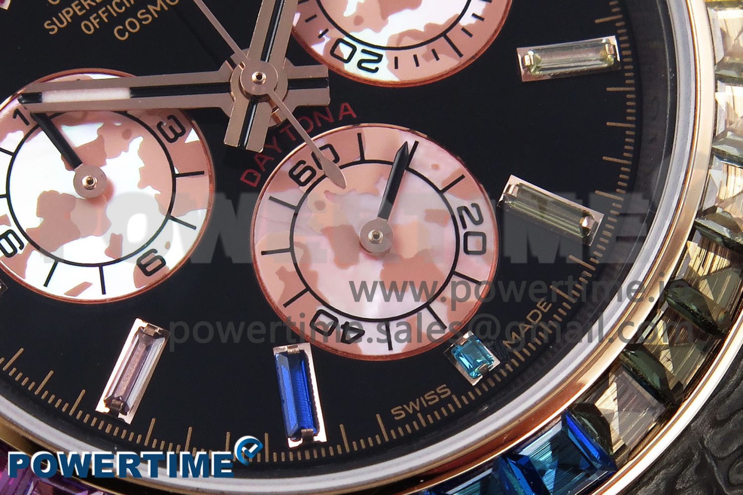 Daytona DIW Carbon Case DIWF Edition Black Dial Rainbow Diamonds Bezel on Brown Nylon Strap A7750 - Image 5
