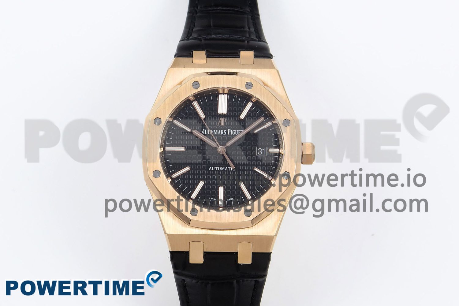 Royal Oak 41mm 15400 RG APSF 1:1 Best Edition Black Dial on Black Leather Strap SA3120 Super Clone V4 (Gain Weight) - Image 1