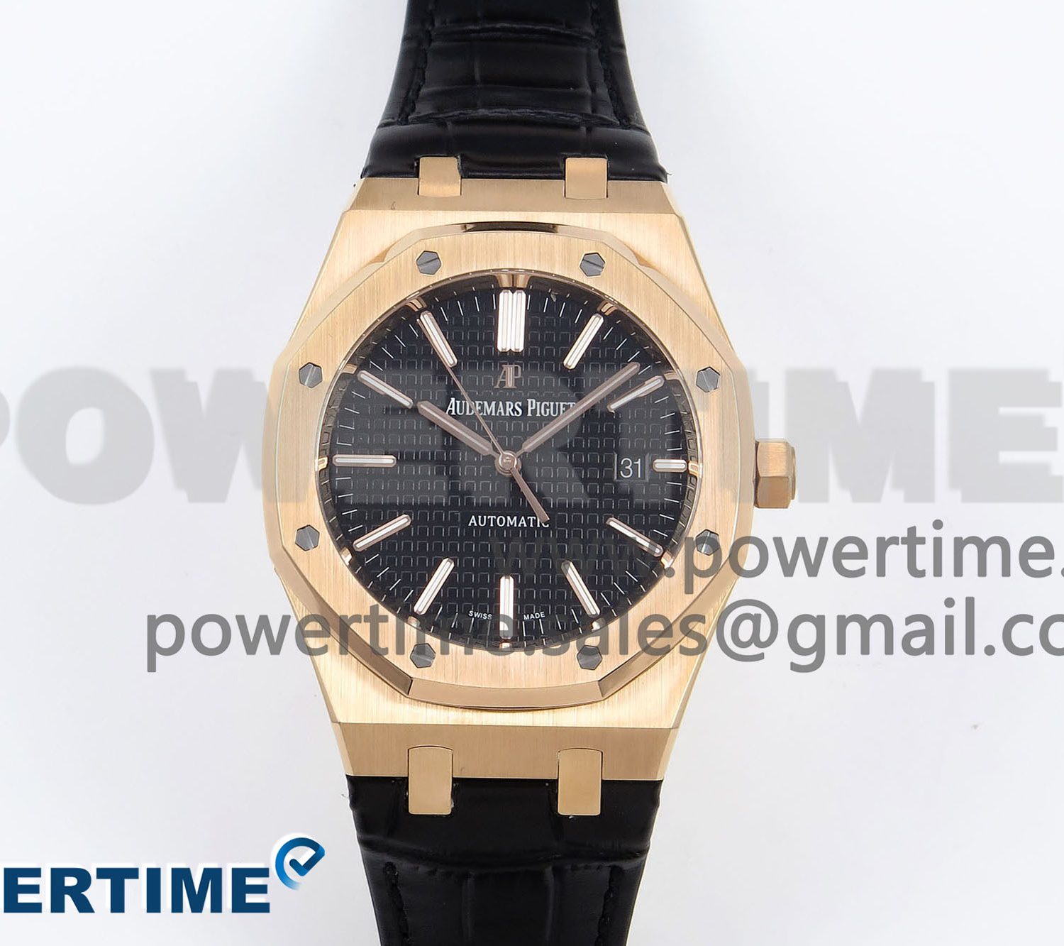 Royal Oak 41mm 15400 RG APSF 1:1 Best Edition Black Dial on Black Leather Strap SA3120 Super Clone V4 (Gain Weight)