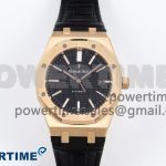 Royal Oak 41mm 15400 RG APSF 1:1 Best Edition Black Dial on Black Leather Strap SA3120 Super Clone V4 (Gain Weight)
