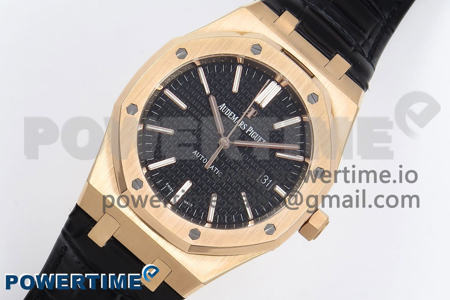 Royal Oak 41mm 15400 RG APSF 1:1 Best Edition Black Dial on Black Leather Strap SA3120 Super Clone V4 (Gain Weight) - Image 3