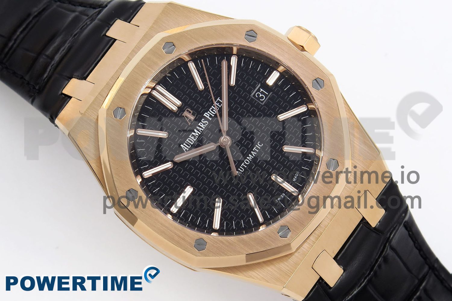 Royal Oak 41mm 15400 RG APSF 1:1 Best Edition Black Dial on Black Leather Strap SA3120 Super Clone V4 (Gain Weight) - Image 2