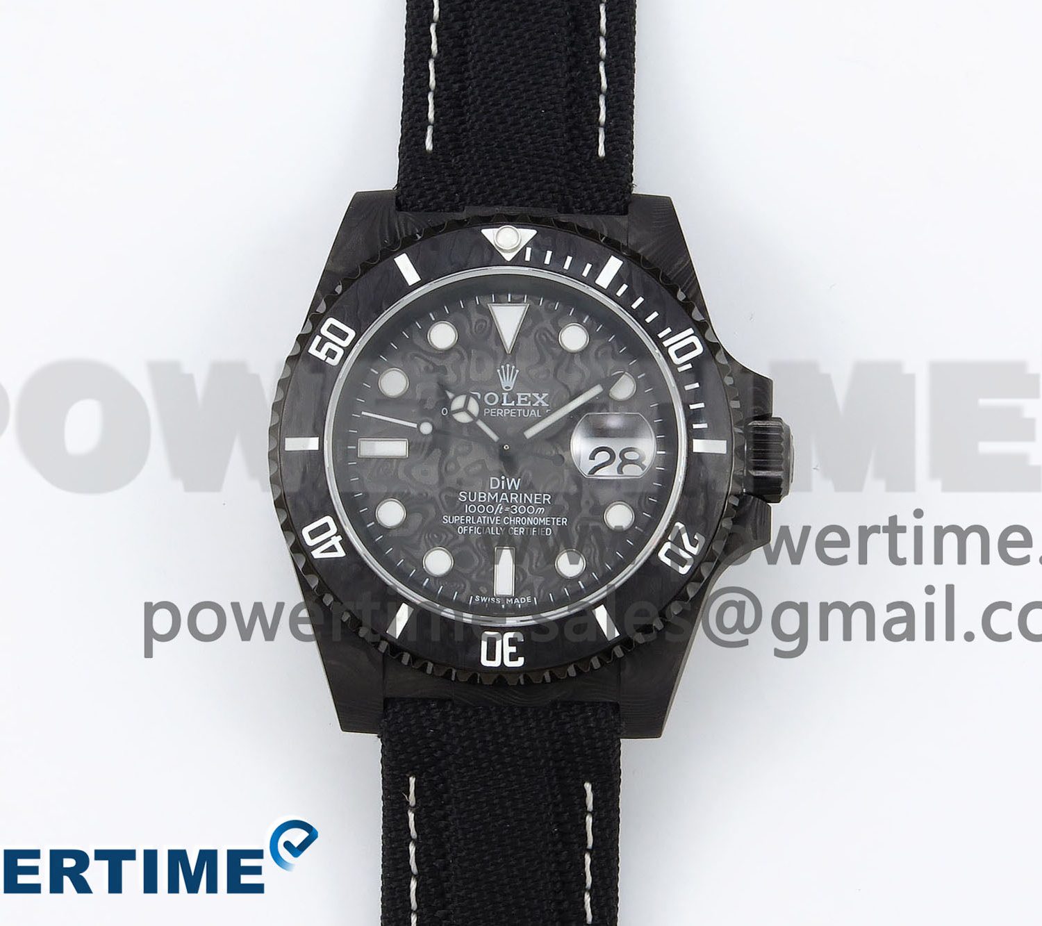 Submariner DIW Carbon IPKF 1:1 Best Edition Black/White Dial on Black Nylon Strap VR3135