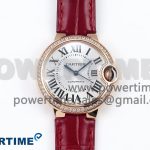 Ballon Bleu 33mm RG AF 1:1 Best Edition Silver Dial Diamonds Bezel on Red Leather Strap SEIKO NH05A