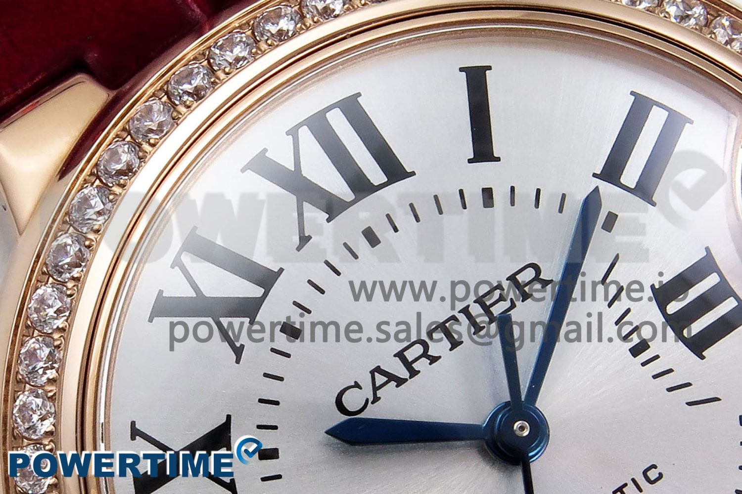 Ballon Bleu 33mm RG AF 1:1 Best Edition Silver Dial Diamonds Bezel on Red Leather Strap SEIKO NH05A - Image 4