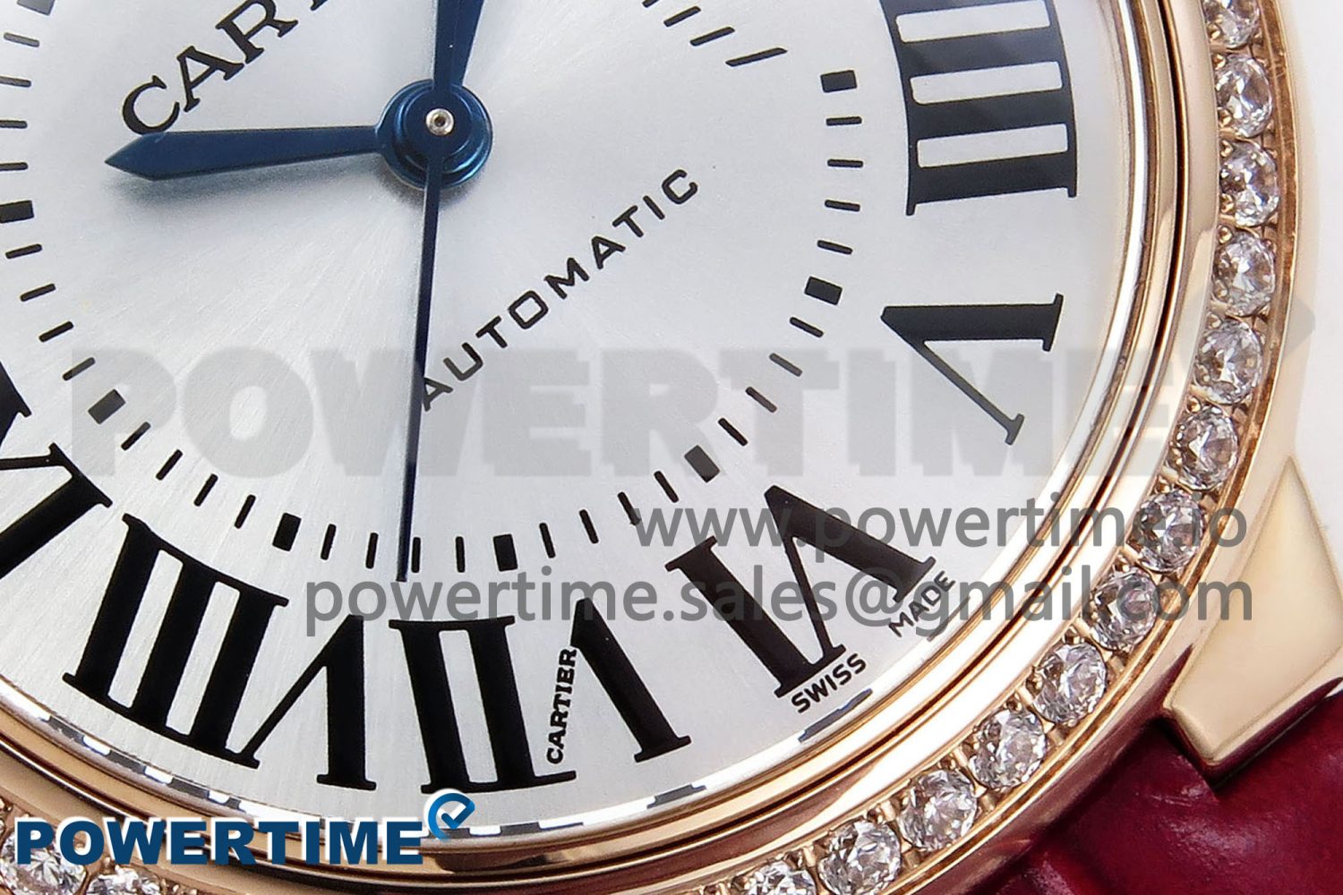 Ballon Bleu 33mm RG AF 1:1 Best Edition Silver Dial Diamonds Bezel on Red Leather Strap SEIKO NH05A - Image 5