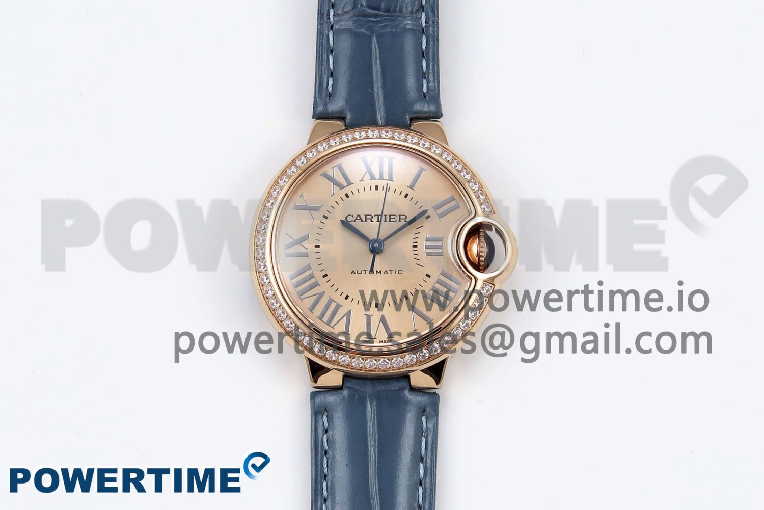 Ballon Bleu 33mm RG AF 1:1 Best Edition RG Dial Diamonds Bezel on Blue Leather Strap SEIKO NH05A - Image 1