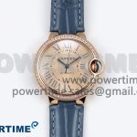 Ballon Bleu 33mm RG AF 1:1 Best Edition RG Dial Diamonds Bezel on Blue Leather Strap SEIKO NH05A