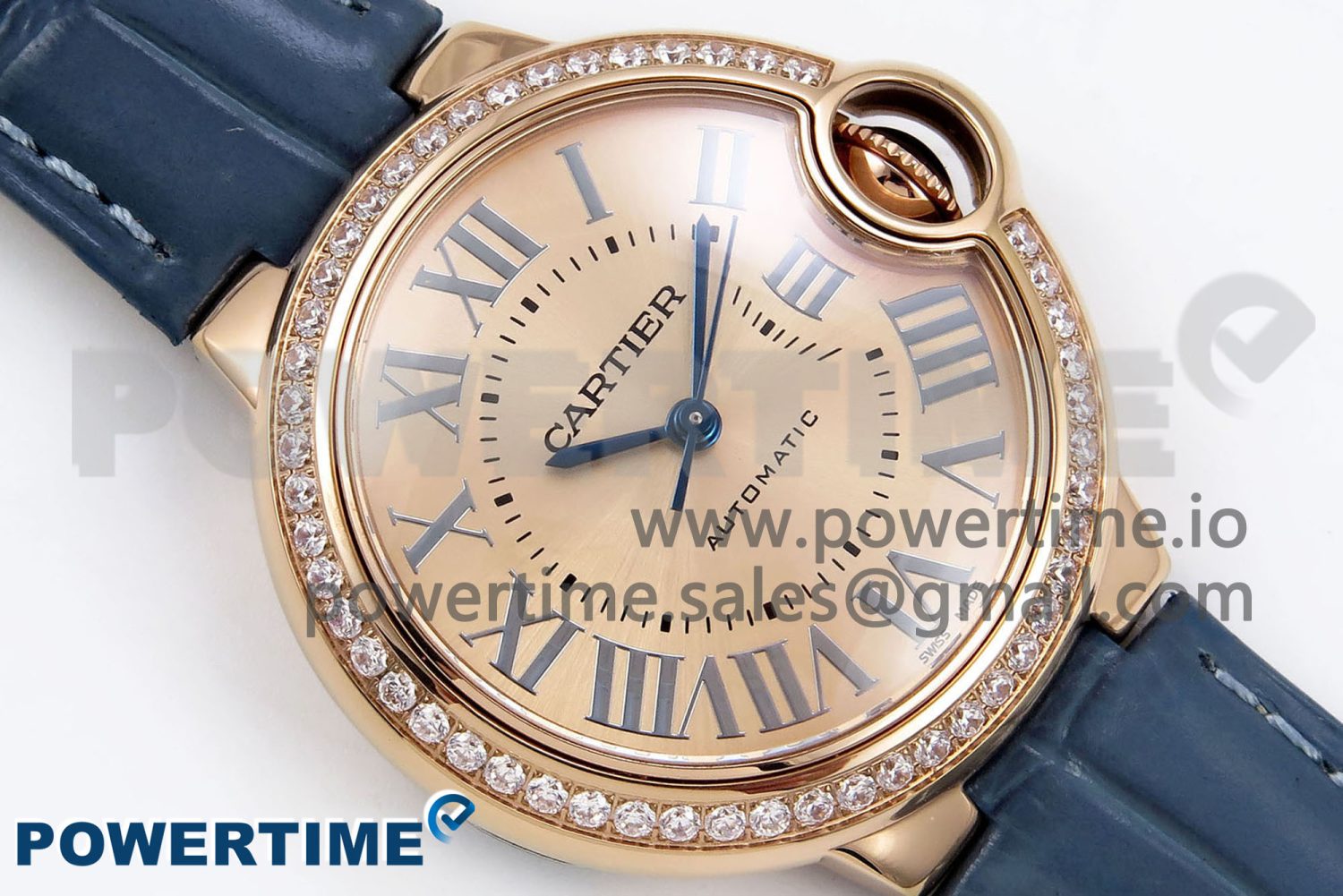 Ballon Bleu 33mm RG AF 1:1 Best Edition RG Dial Diamonds Bezel on Blue Leather Strap SEIKO NH05A - Image 3