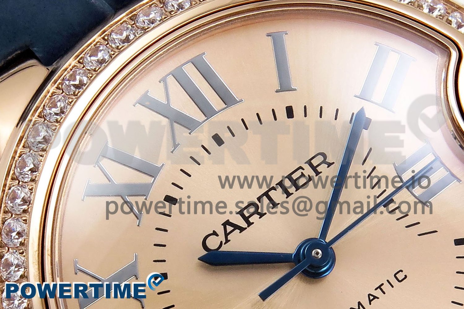 Ballon Bleu 33mm RG AF 1:1 Best Edition RG Dial Diamonds Bezel on Blue Leather Strap SEIKO NH05A - Image 4