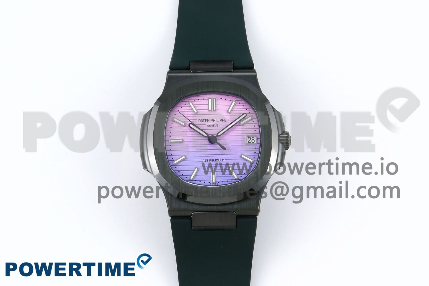 AET Nautilus 5711 Green Ceramic AMGF Best Edition Purple/Pink Dial on Green Rubber Strap MIYOTA 9015 - Image 1