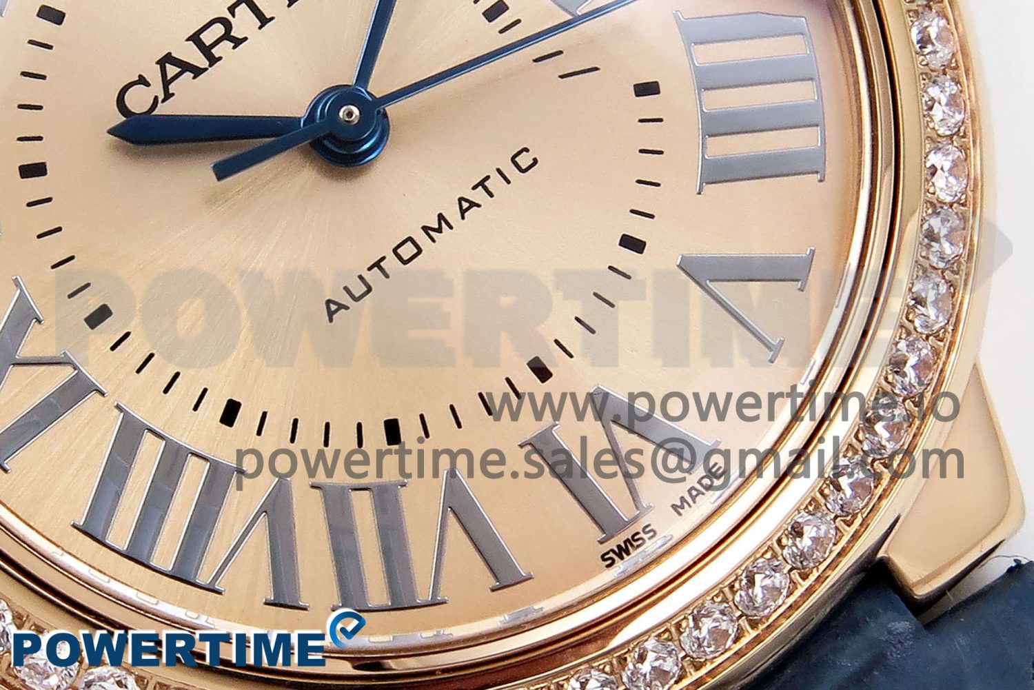 Ballon Bleu 33mm RG AF 1:1 Best Edition RG Dial Diamonds Bezel on Blue Leather Strap SEIKO NH05A - Image 5
